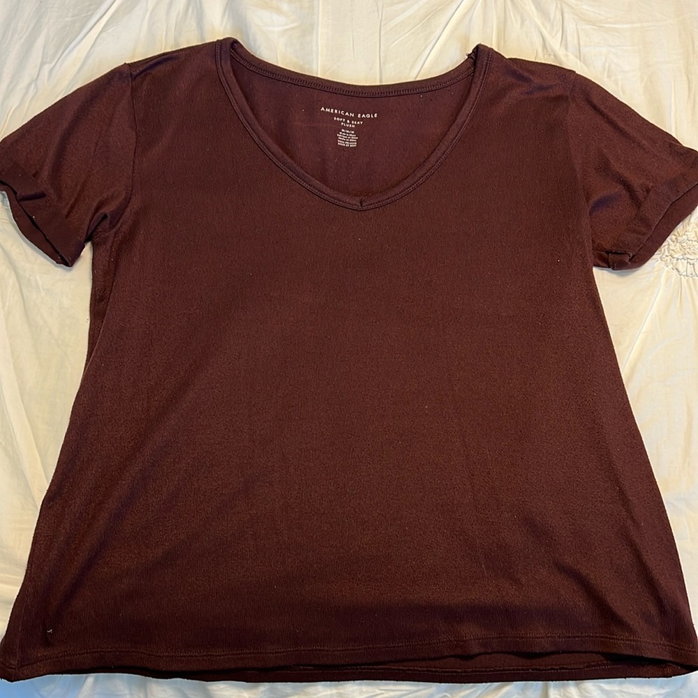 American Eagle Soft & Sexy Plush Short Sleeve Tee - Maroon